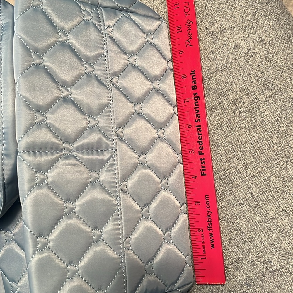 Luv Betsey blue quilted nylon tote with drop handles two outer pockets - Picture 10 of 11